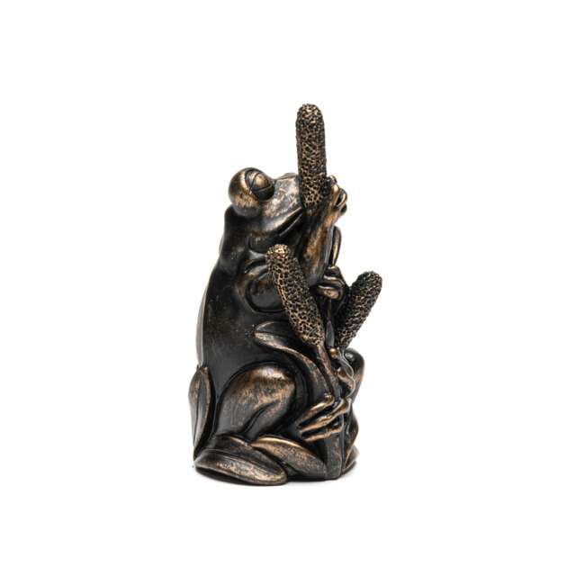Cane Companions Figurine Antique Bronze Frog On Bullrush