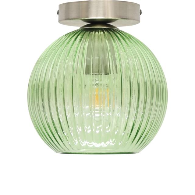Betchley - Green Ribbed Glass Globe Satin Nickel Ceiling Light Fitting