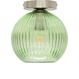 Betchley - Green Ribbed Glass Globe Satin Nickel Ceiling Light Fitting