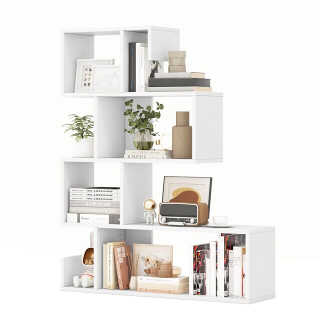 COSTWAY 5 Tier S Shaped Bookshelf Geometric Z Shelf Bookcase Modern Display Shelf