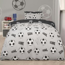 OHS Reversible Football Quilt Duvet And Pillowcase Bedding Set, Double - Grey