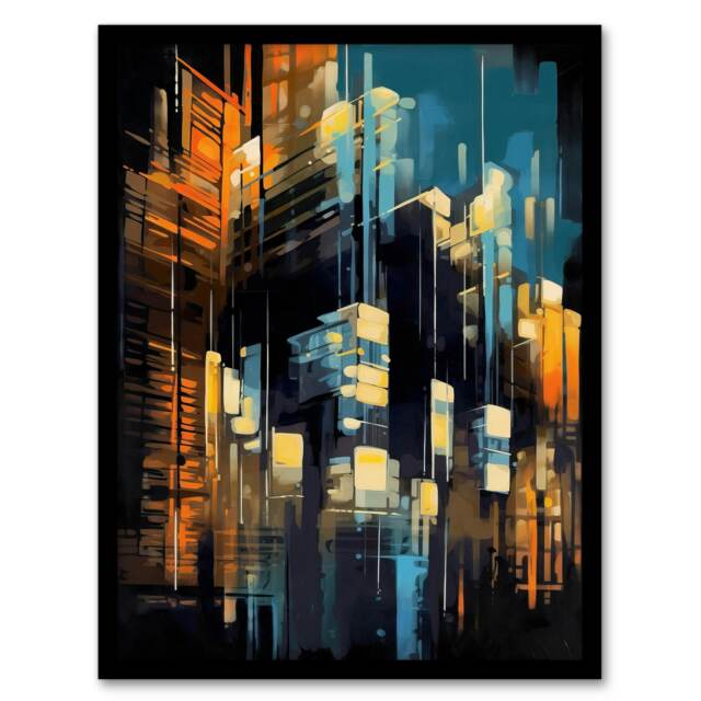 Downtown Motown Skyscraper Architectural Black Framed Wall Art Print A4