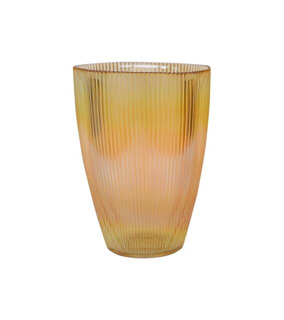 Ribbed Tall Vase - Glass - L18 x W18 x H24.5 cm - Amber Yellow