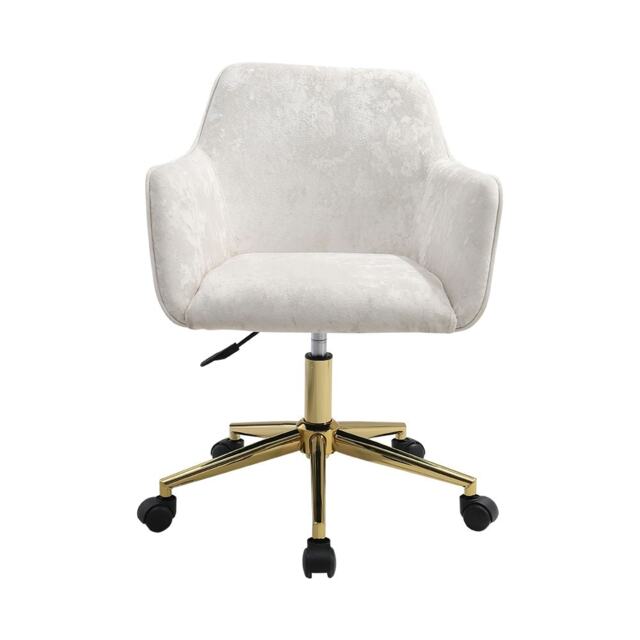 Living and Home Velvet Upholstered Swivel Task Chair with Gold Base for Home Office - White