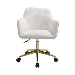 Living and Home Velvet Upholstered Swivel Task Chair with Gold Base for Home Office - White