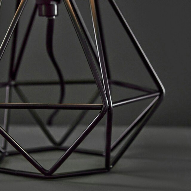 ValueLights Small Satin Black Metal Basket Cage Table Lamp with a Black Fabric Shade & Bulb Black