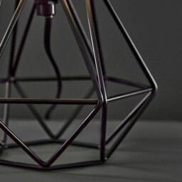 ValueLights Small Satin Black Metal Basket Cage Table Lamp with a Black Fabric Shade & Bulb Black