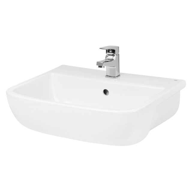 Square Ceramics Semi Recessed 1 Tap Hole Minimalist Basin (Tap Not Included), 520mm - Balterley White 425 x 520 x 175mm