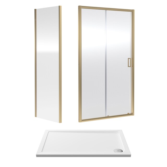 Balterley Sliding Shower Suite with Side Panel & Shower Tray, Frame Finish Copper Brushed Brass 3