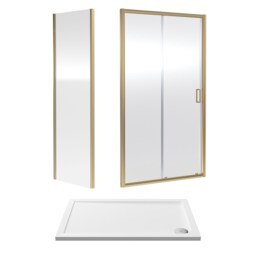 Balterley Sliding Shower Suite with Side Panel & Shower Tray, Frame Finish Copper Brushed Brass 3