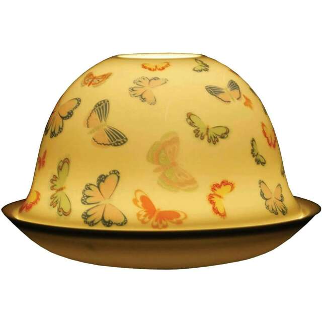 Nordic Lights Tealight Porcelain Candle Shade and Plate Coloured Butterflies