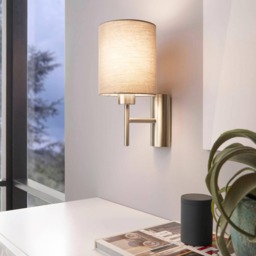 EGLO Pasteri Steel Satin Nickel & Taupe Fabric Wall Lamp