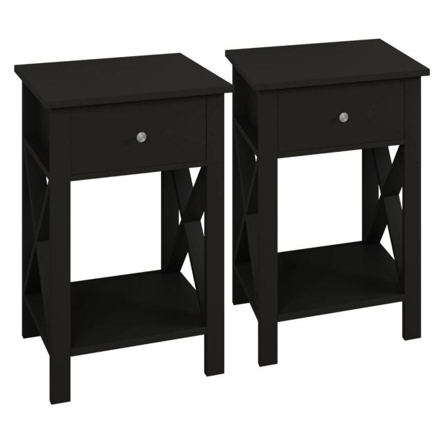 Wooden 1-Drawer Bedside Sofa Side End Table X-Frame Nightstand with Storage Shelf Black 2 Black 2