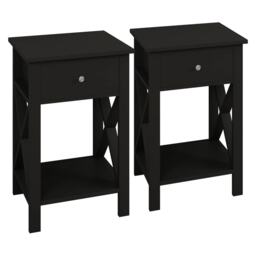 Wooden 1-Drawer Bedside Sofa Side End Table X-Frame Nightstand with Storage Shelf Black 2 Black 2
