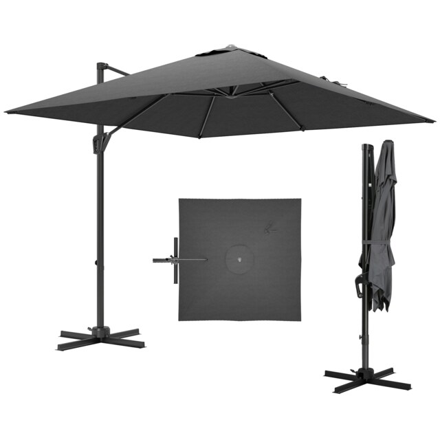 Outsunny 2.5 x 2.5m Patio Offset Parasol Umbrella Cantilever Hanging Aluminium Sun Shade Canopy Shelter Grey