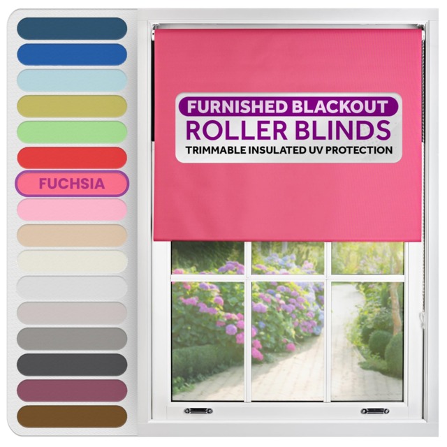 Blackout Roller Blind 110cm Wide x 165cm Long Pink Fuchsia