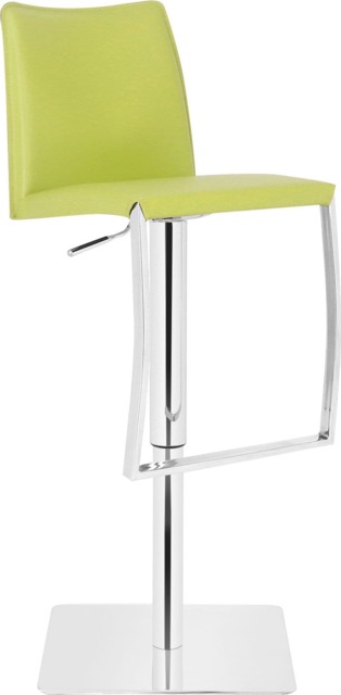 Eccellente Real Leather Kitchen Bar Stool, Chrome Footrest, Adjustable Swivel Gas Lift, Breakfast Bar & Home Barstool, Lime Green
