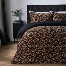 OHS Leopard Sherpa Fleece Duvet Cover Set - Natural Multi Multi Natural Single