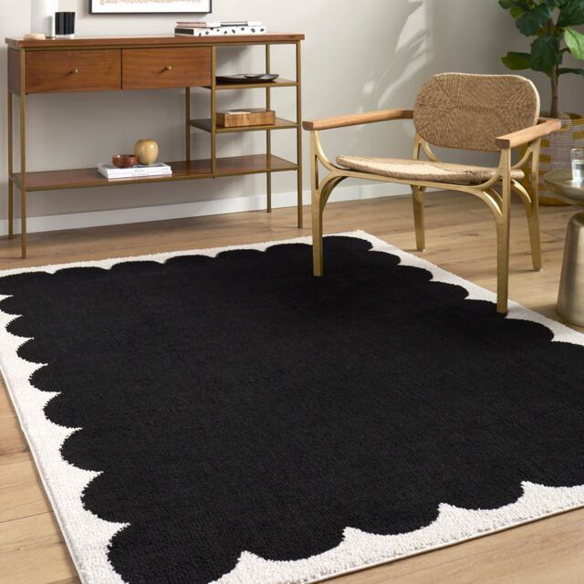 LIVABLISS Fossay Shaggy-Washable Modern High Pile Rug 160 x 213 cm Black Cream