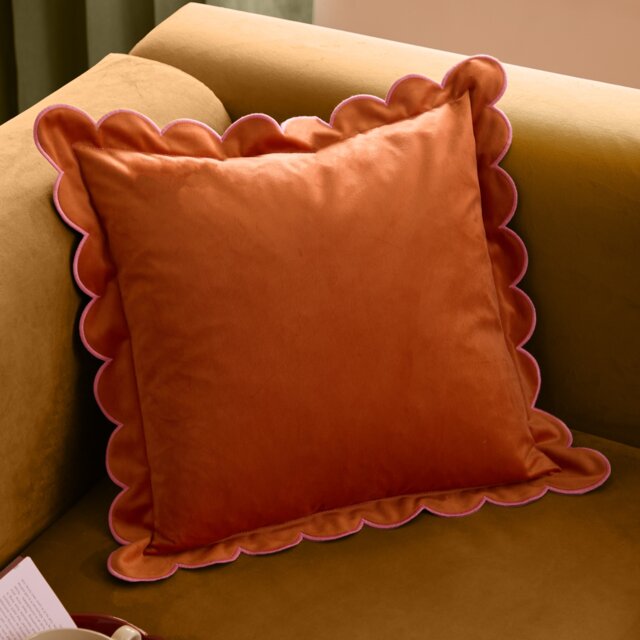 Furn Lil Scallop Velvet Cushion Multi Orange/Pink
