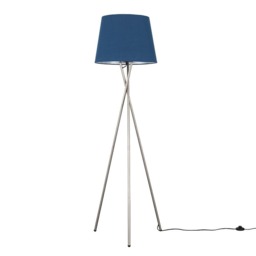 ValueLights Camden Brushed Chrome Tripod Floor Lamp Navy Taper Shade and Bulb