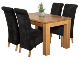 Dakota 127 x 82cm Oak Small Dining Table and 4 Montana Fabric Chairs Black Black