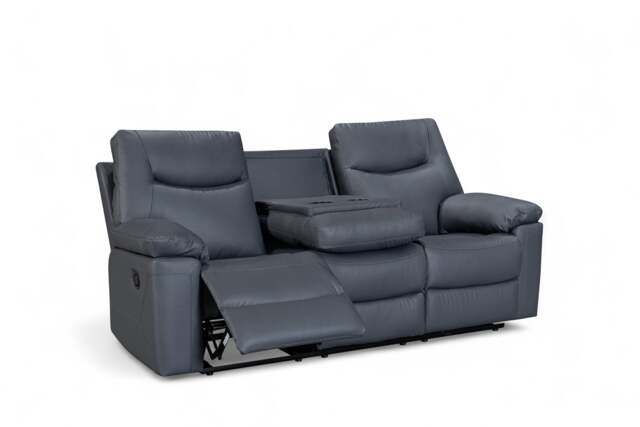 Faux Leather Dark Grey 3 Seater Manual Recliner Sofa COLUMBIA