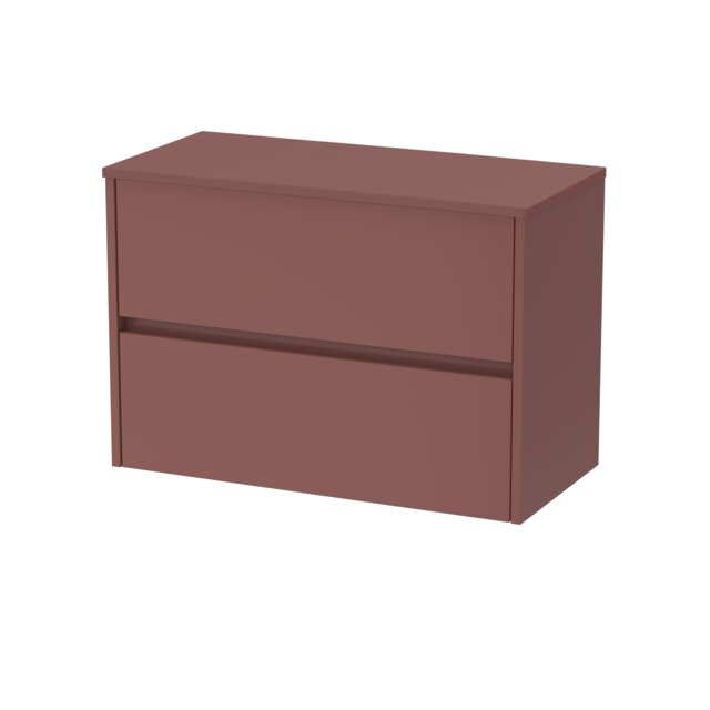Balterley Chartley Contemporary Wall Hung 2 Drawer Vanity Unit with Laminate Worktop, 800mm, Smoked Red