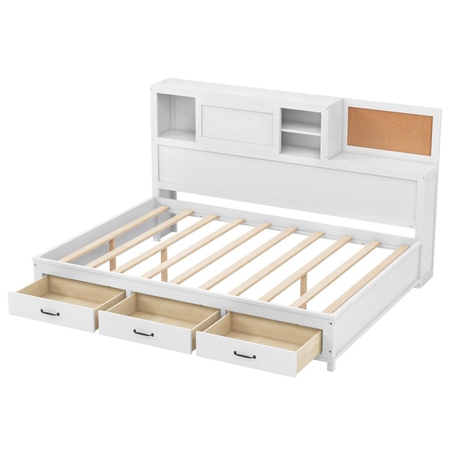 COSTWAY Single/Double Daybed Frame with 3 Drawers White