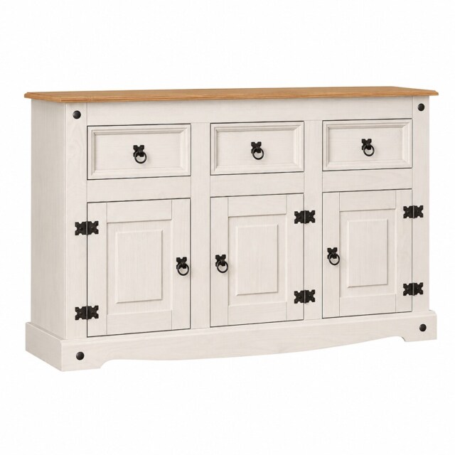 Corona Sideboard White 3 Door 3 Drawer Mexican Solid Pine Wood