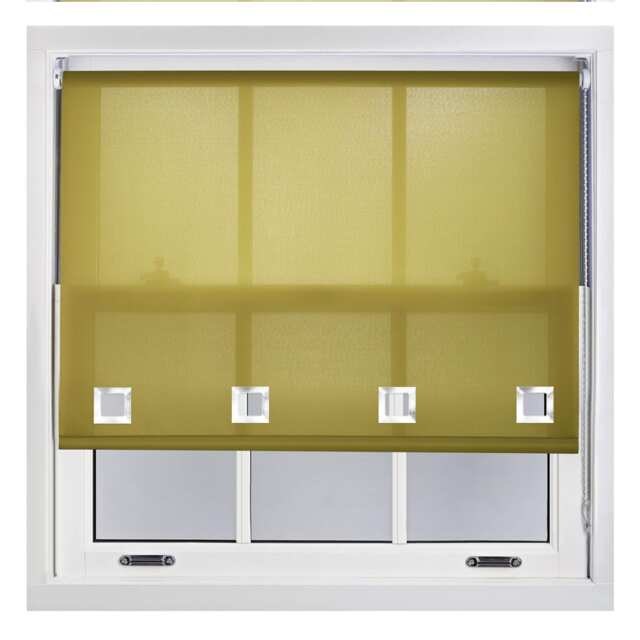 FURNISHED Daylight Roller Blinds with Large Eyelets Cut to Size Sheer Fabric Green Green (W) 90cm x (L) 165cm