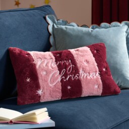 Furn Merry Christmas Faux Fur Stripe Polyester Filled Cushion, Burgundy/Pink