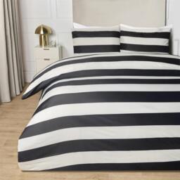 OHS Monochrome Stripe Duvet Cover with Pillowcase Bedding Set Black Mono King