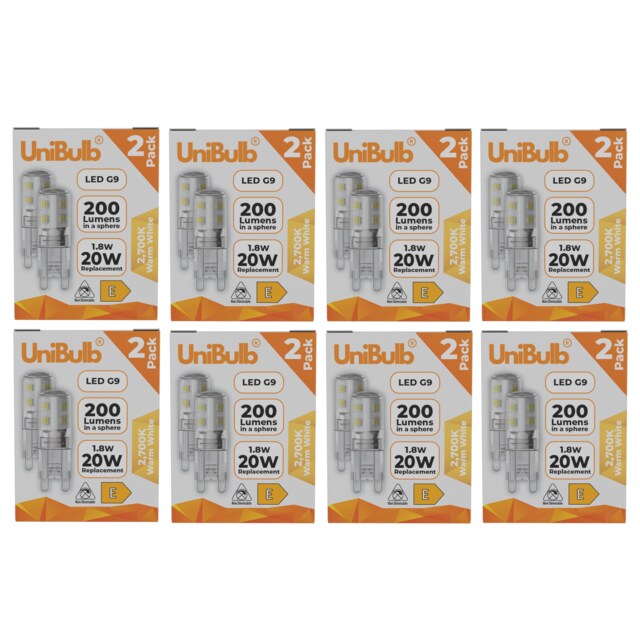UniBulb LED G9 200lm 1.8W (Replaces 20W) 2700K (Warm White) Capsule Light Bulb - Pack of 16