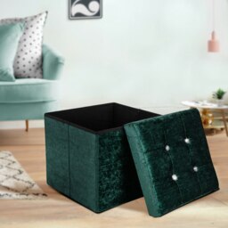 Home Republic Crushed Velvet Storage Ottoman - 38cm X 38cm Foldable Green