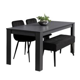 Dark Grey Wooden Dining Table Set with Velvet Chairs , Bench Dining Room
