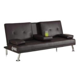 Bluetooth Cinema Faux Leather Clic Clac Luxury Sofa Bed with Drink Cup Holder In Brown