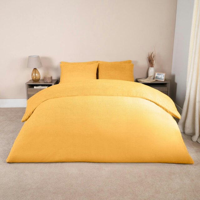 OHS Soft Teddy Fleece Duvet Cover and Pillowcase Set, Single - Yellow