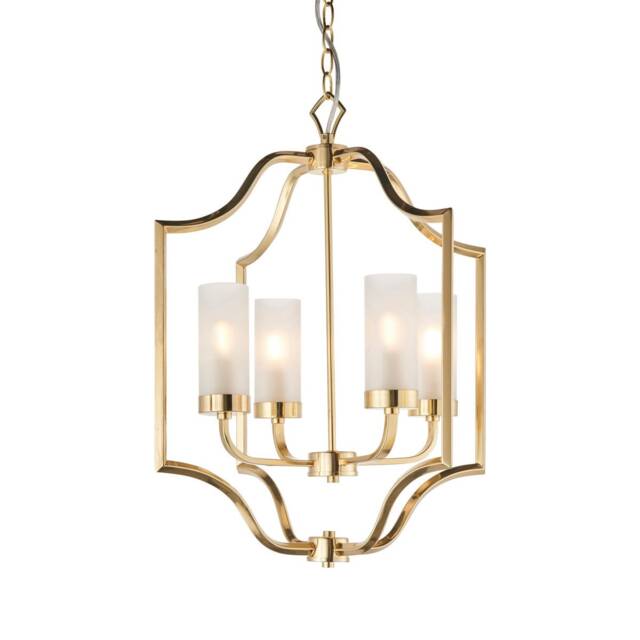 Edrea 4 Light Ceiling Pendant Satin Brass & Frosted Glass, E14
