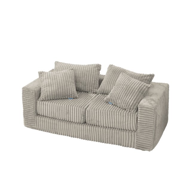 Groundlevel Camden Sectional Super Soft Velvet 2 / 3 Seater Sofa or Optional Cube Footstall Cream Natural Two Seater