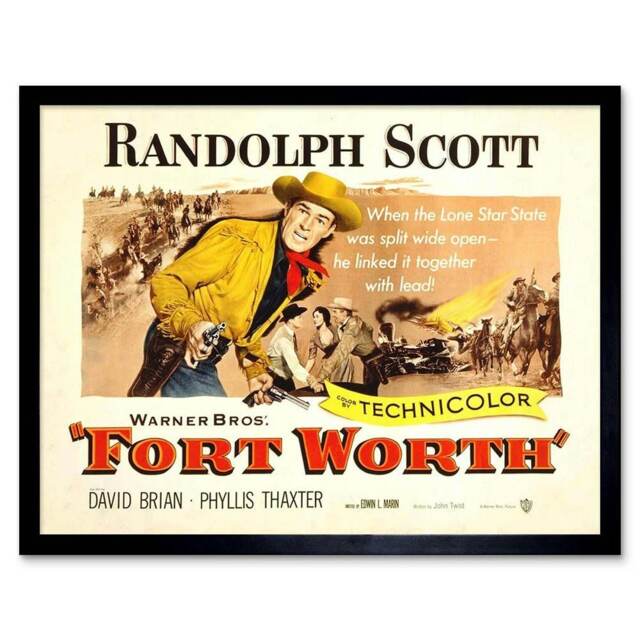 Movie Film Fort Worth Randolph Scott Cowboy Western Texas Framed Wall Art Print