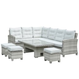 Direct Wicker 8-Seater Premium Outdoor Garden Sofa Set with Rising Table White Five Plus Seater