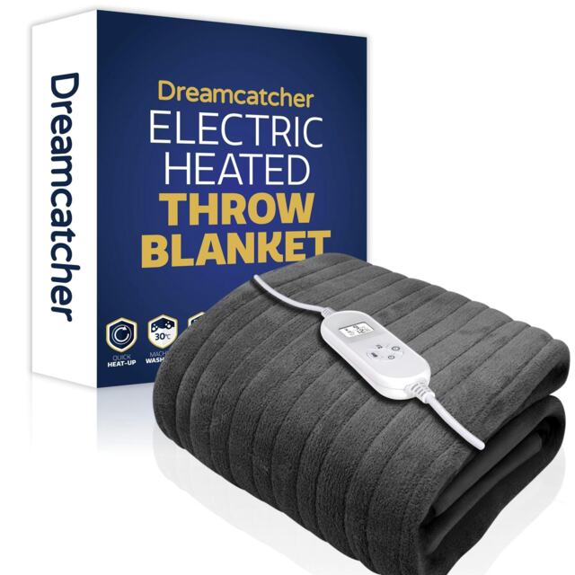 Dreamcatcher Deluxe XL Electric Throw Heated Double Over Blanket Fleece - Grey Grey Grey One Size 1