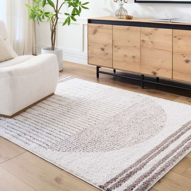 LIVABLISS Fossay Shaggy-Washable Global High Pile Rug 140 x 200 cm Beige Brown