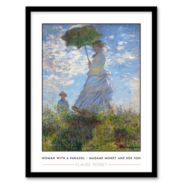 Claude Monet Woman With Parasol Madame Monet And Son Framed Wall Art Print A4 Blue