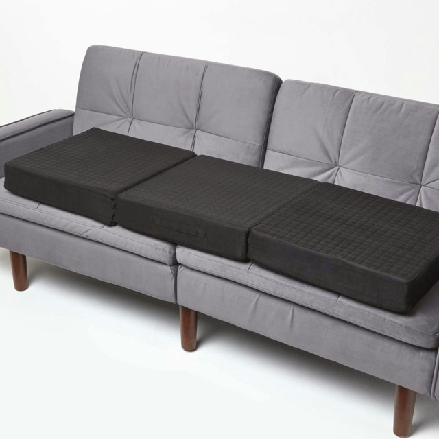 Homescapes Black Suede Orthopaedic Foam 3 Seater Booster Cushion Black Black 150 x 50 x 10 cm