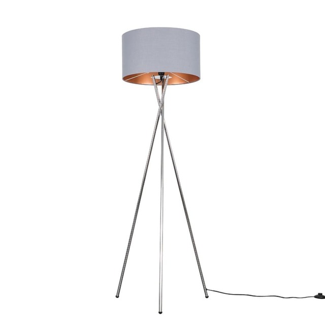 ValueLights Camden Chrome Tripod Floor Lamp Grey Copper Shade