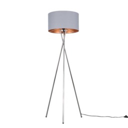 ValueLights Camden Chrome Tripod Floor Lamp Grey Copper Shade