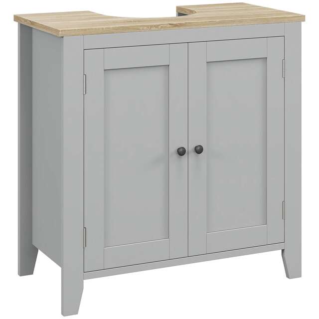 kleankin Bathroom Pedestal Under Sink Cabinet with Adjustable Shelf, Grey Grey Grey