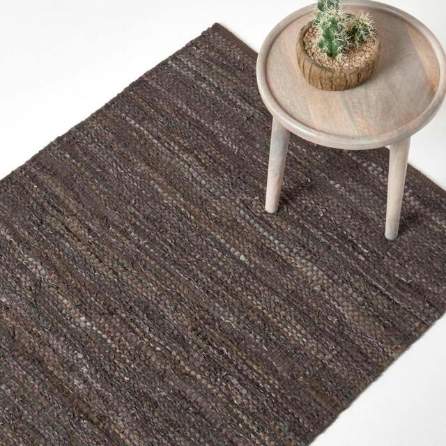 Homescapes Denver Leather Woven Rug Brown - 150 x 240 cm Brown Brown